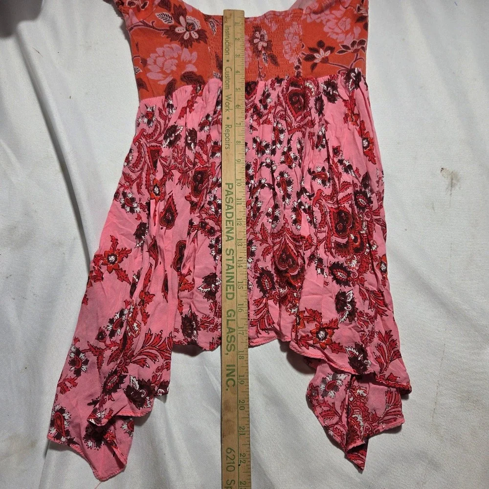 Free People Floral Babydoll Top Pink Orange Y2K Fairycore Handkerchief Hem Small